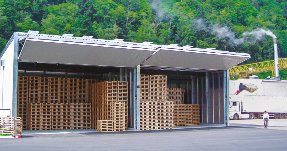Nardi wood drying kilns loaded with timber pallets